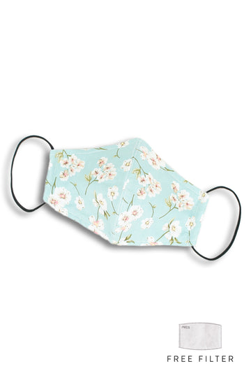 Japanese White Poppies Pure Cotton Face Mask - Crepe Mint